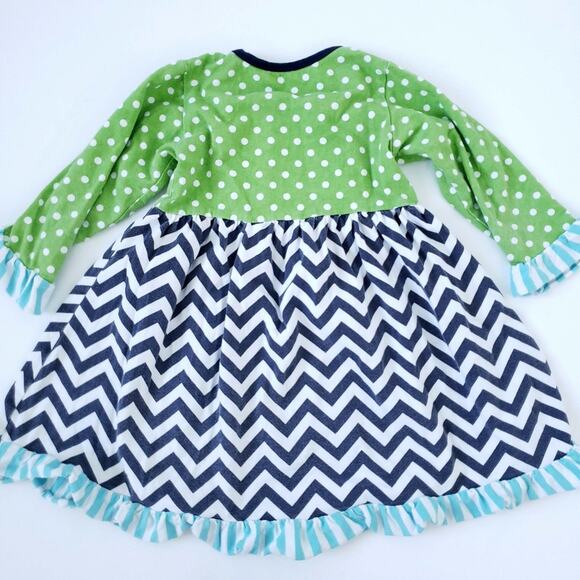 Green, Navy Chevron Polkadot Matching Set Sz 5 Girls Spring Outfit - Picture 3 of 7